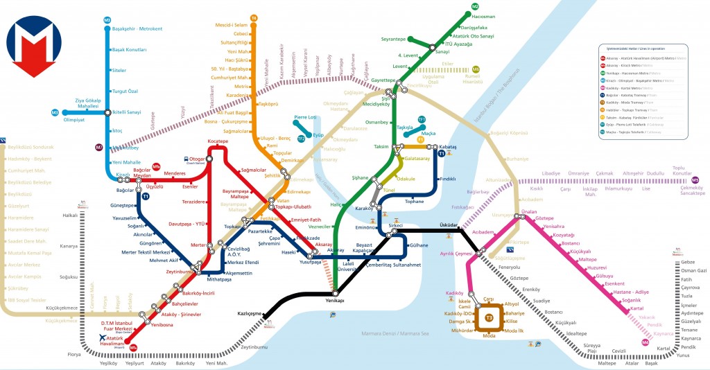 Carte des transports en commun à Istanbul